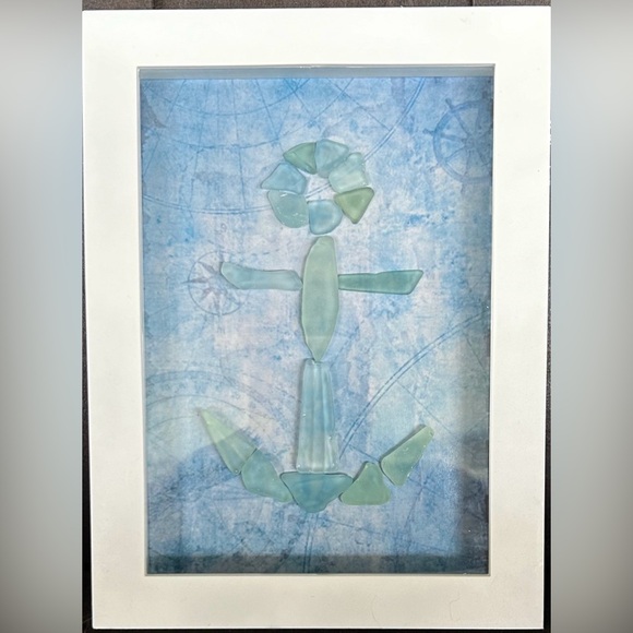 Nautical Anchor Seaglass Art 5x7 shadowbox frame - Picture 2 of 3